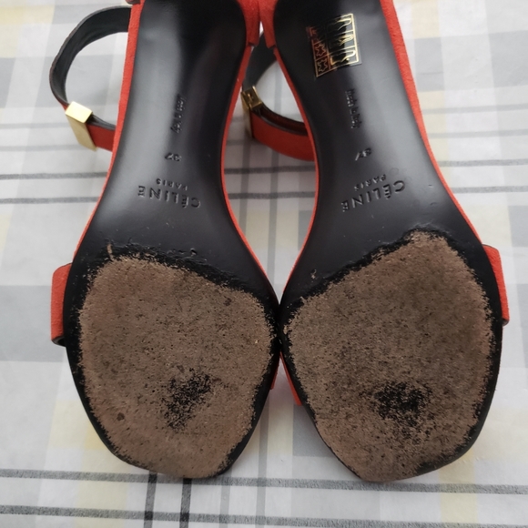 Celine Paris Red Suede Heels Italy Gold Clasp Cute - Picture 13 of 16